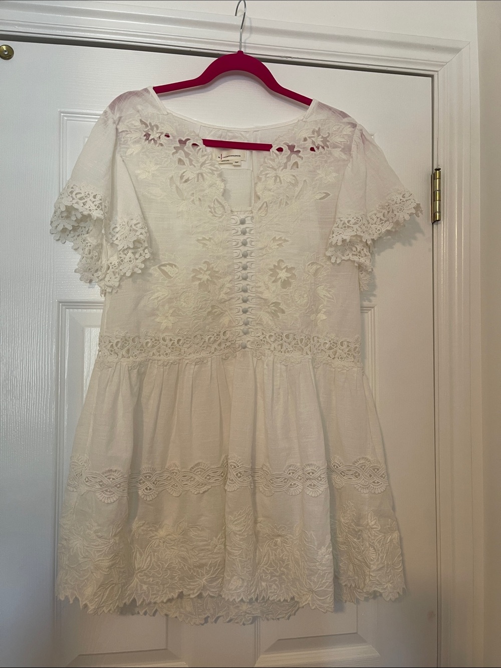 Anthropologie White Women’s Embroidered Lace Dress